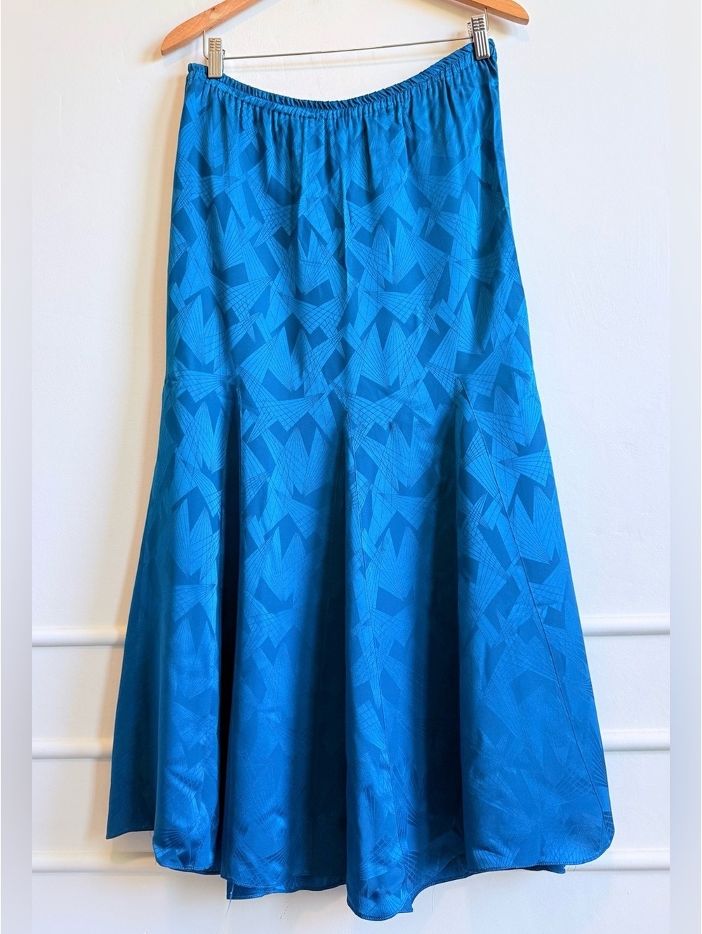 Vintage Nora Noh 100% Silk Blue Geometric Midi Maxi Skirt Size 10